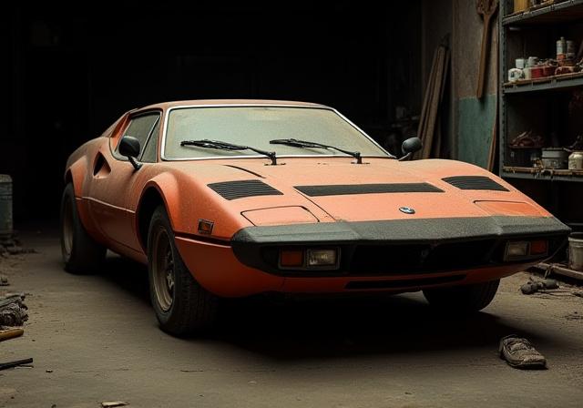 Lancia Stratos prima del restauro, impolverata in un garage.