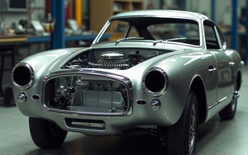 Scocca di un'auto d'epoca durante il restauro della carrozzeria.